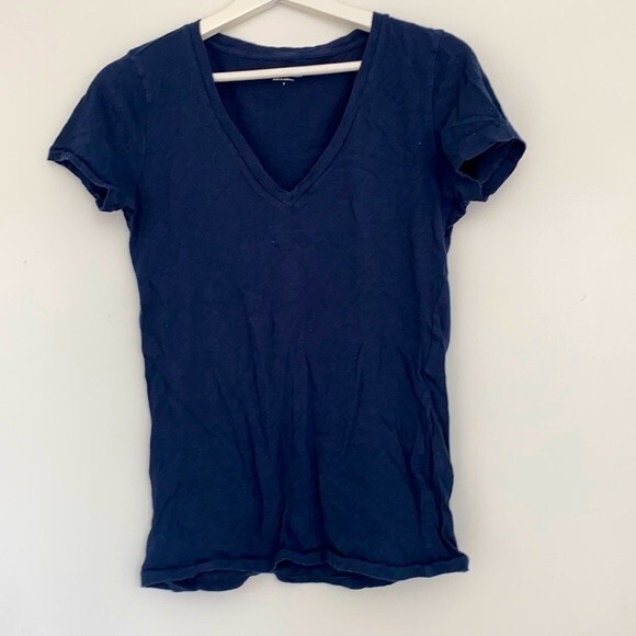 J. Crew Vintage Cotton Navy Blue Short Sleeve V-Neck Shirt Small - Picture 1 of 5